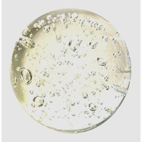 Clear Glass Paperweight With Bubbles Design - Round Shape - 3.75 Inches Diameter - Picture 2 of 10
